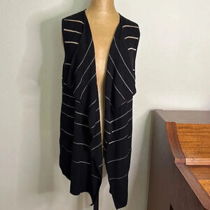 Lafayette 148 sz M vest wrap black and metallic mesh stripe cotton viscose EUC